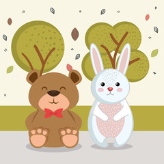 cute rabbit and bear animal characters