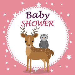 baby shower card with cute reindeer and owl