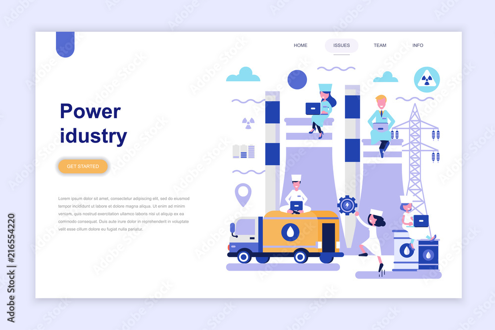 Poster landing page template of power industry modern flat design concept. learning and people concept. con