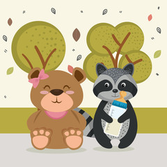 cute bear and raccoon animal characters