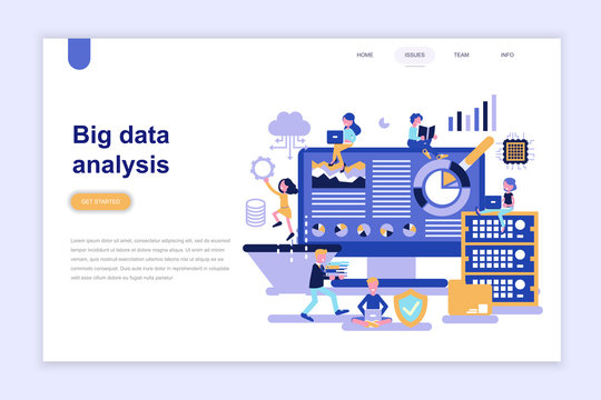 Landing page template of big data analysis modern flat design concept. Learning and people concept. Conceptual flat vector illustration for web page, website and mobile website.