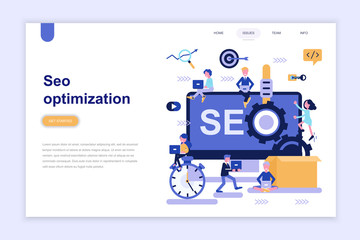 Landing page template of seo optimization modern flat design concept. Learning and people concept. Conceptual flat vector illustration for web page, website and mobile website.