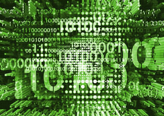 Dynamic background with binary codes.
Damaged computer binary codes, on green background. Concept for programming error and computer security.