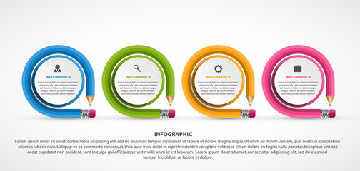 Education Infographics template with pencil. Can be used for education or business presentations, information banner.