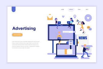 Landing page template of advertising and promotion modern flat design concept. Learning and people concept. Conceptual flat vector illustration for web page, website and mobile website.