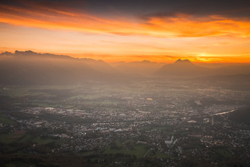 Stunning sunrise above Salzburg