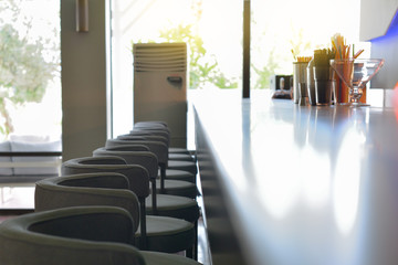 bar counter in front of the window