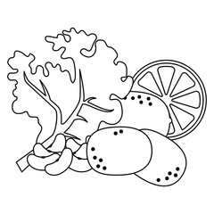 fresh lettuce with lemon and potatoes healthy food