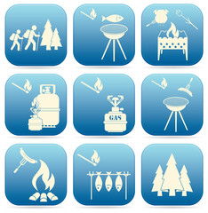 Set of travel and camping equipment icons