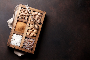 Various brown and white sugar