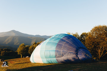 preparing the balloon for the flight into the sky.