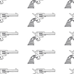 Revolver Patterning Sewing fabric with Vector seamless pattern with vintage gun. Hand drawn ...