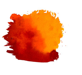 Red and orange bright abstract watercolor splash isolated on white backkground.