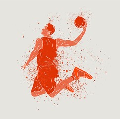 Basketball player in a jump with the ball in his hands. Outdoor sports. Vector illustration