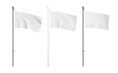 Fotobehang White and metallic wawing flag mockup set. Realistic vector template. © Vitaly