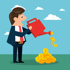 businessman character with economy icons