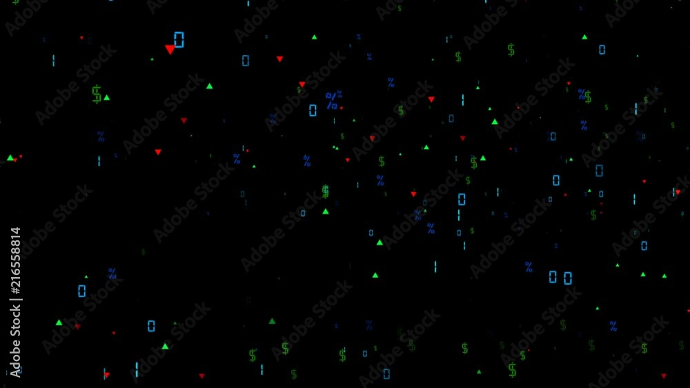 Poster Multidirectional movement of business waves. Flashing objects. The calculation of transactions in the market with artificial intelligence. Business environment. Business screensaver. Exchange