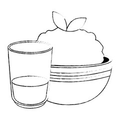 kitchen bowl with mashed potatoes and water glass