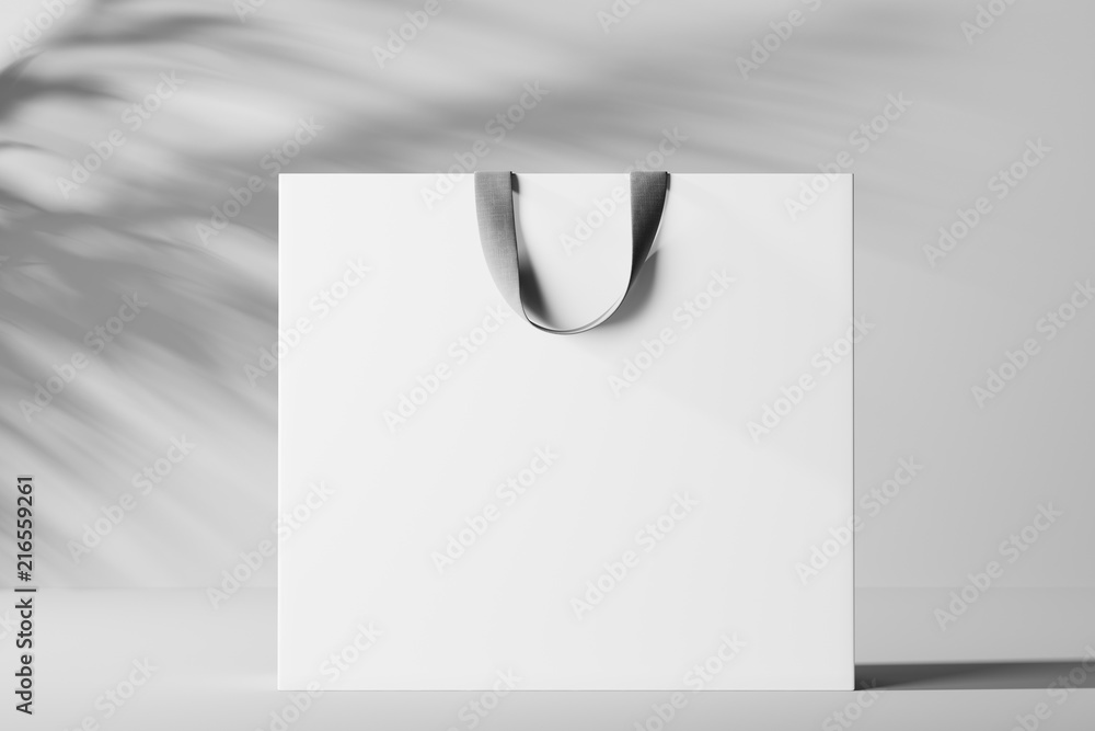 Poster the broad white shopping bag on a light background. front view. mock up. 3d rendering