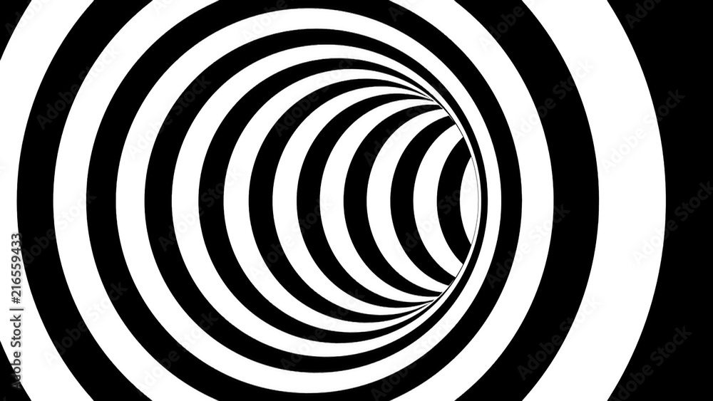 Poster black and white striped tunnel, psychedelic abstraction, 3d rendering computer generation