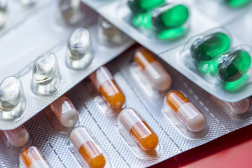 Antibiotics pills medicine. Colorful  pills. Healthy concept