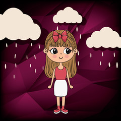 beautiful girl in the rain kawaii character vector illustration design