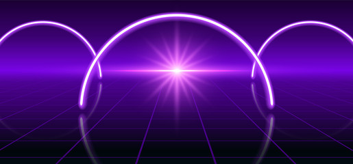 Fantastic background with neon circular line, star and space portal into another dimension