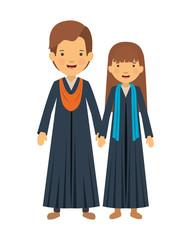 couple graduates avatars characters vector illustration design