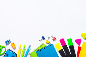 School and office supplies on white.