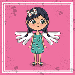 beautiful girl with wings kawaii character vector illustration design