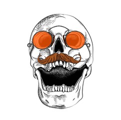 skull in glasses and with a mustache. vector illustration.