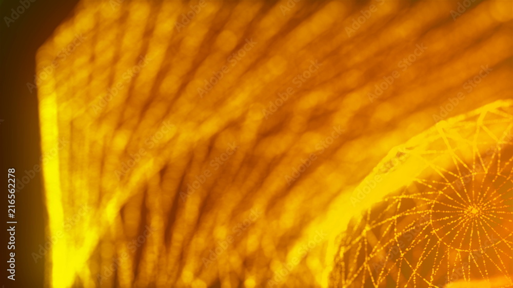 Poster waving gold shiny particles, computer generated modern abstract background, 3d rendering