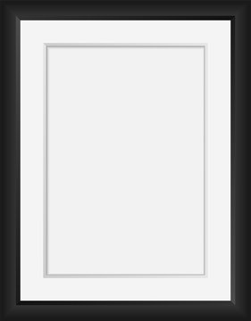 Vector realistic Black photo frame  mock up. 3d vertical empty wall picture frame or passepartout mockup illustration for your design. Poster template for your photo or diploma