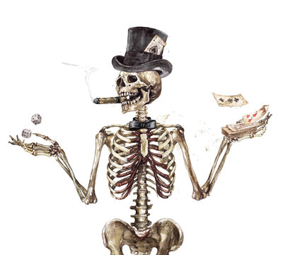 Human Skeleton. Watercolor Illustration.
