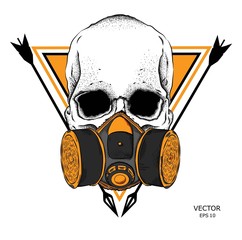 Portrait of a skull in a respirator, in the background of a triangle.Can be used for printing on T-shirts, flyers, etc. Vector illustration.
