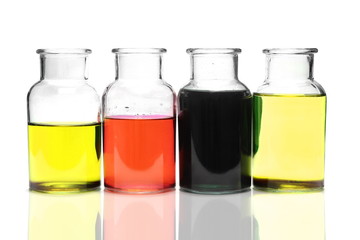 Old glass bottles isolated on white