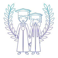 couple graduates with wreath crown vector illustration design
