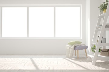 White empty room. Scandinavian interior design. 3D illustration