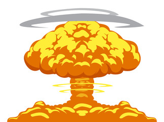 Atomic bomb explosion against white background