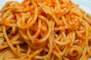 Italian pasta, spaghetti in a pan