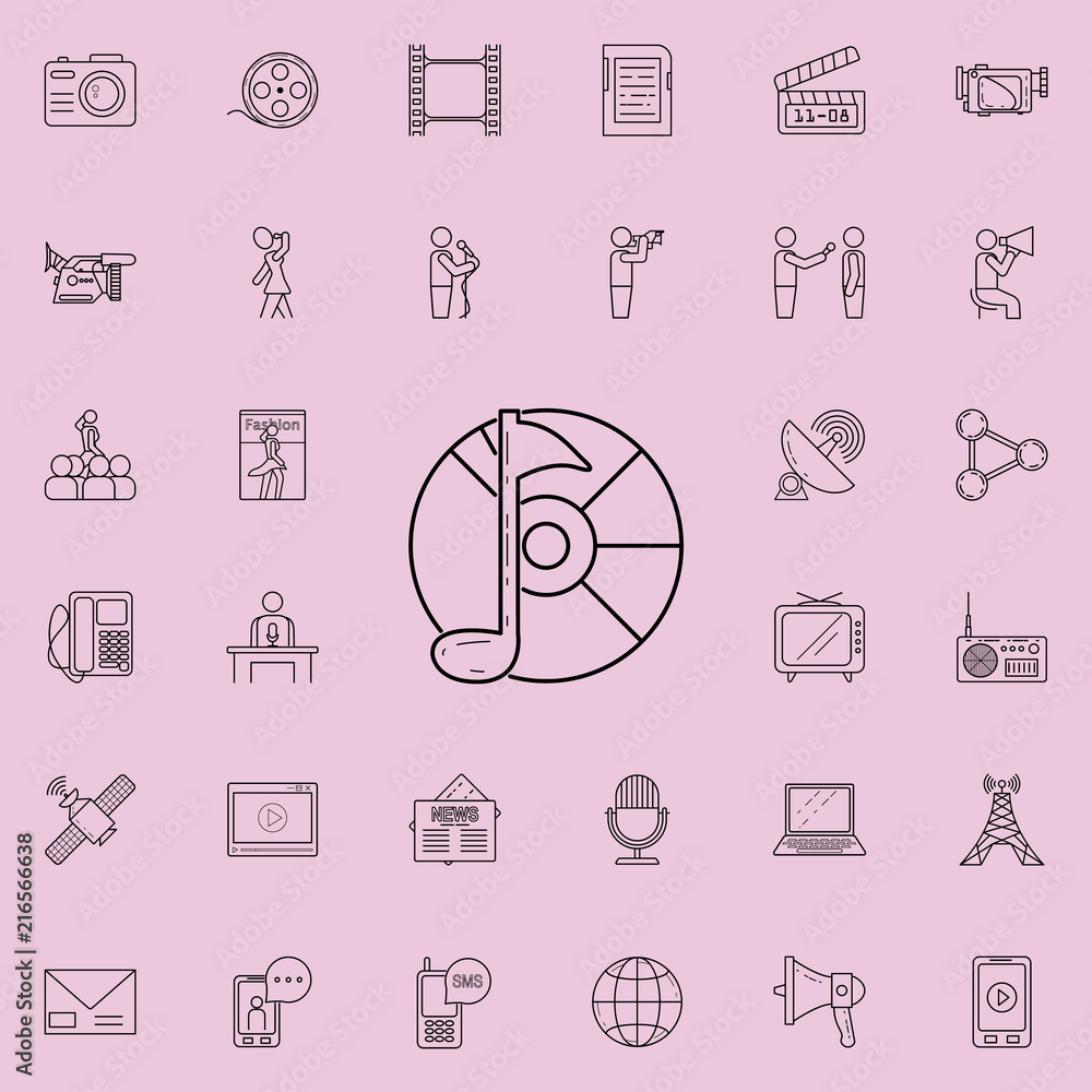 Poster laser disk with a note icon. detailed set of media icons. premium quality graphic design sign. one o
