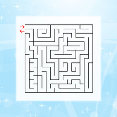 A square labyrinth. An interesting and useful game for children and adults. Simple flat vector illustration on a colorful abstract background.