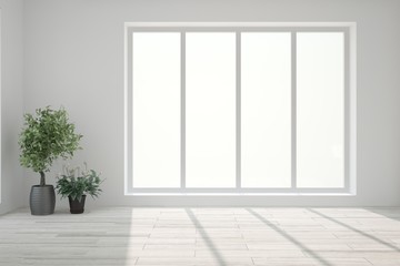 White empty room. Scandinavian interior design. 3D illustration