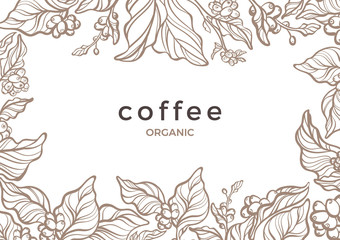 Vector floral template Coffee tree, bean Sketch frame - obrazy, fototapety, plakaty