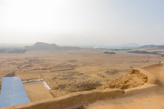 pyramid of the sun and esplanade of the ancient city Moche