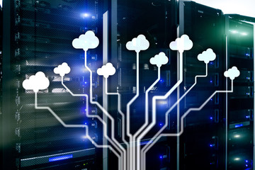 CLoud server and computing, data storage and processing. Internet and technology concept.