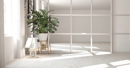 White empty room. Scandinavian interior design. 3D illustration