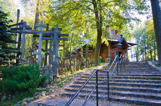 Sanctuary and graveyard on Garbarka Mountain, Poland