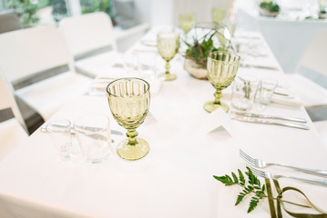 Delicate and stylish setting of the festive table. Banquet, wedding.