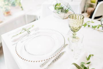 Delicate and stylish setting of the festive table. Banquet, wedding.